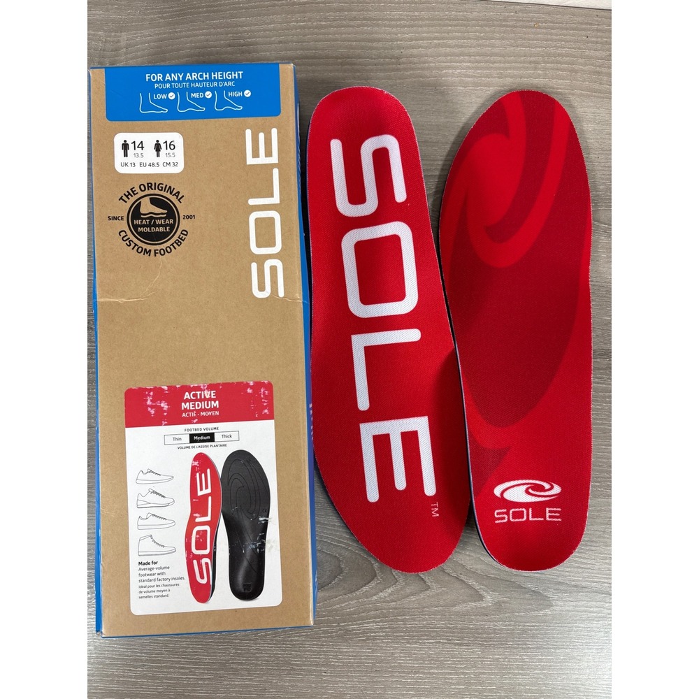 SOLE Active Medium Custom Footbed Insoles Red Mens 14 Womens 16 Heat Moldable
